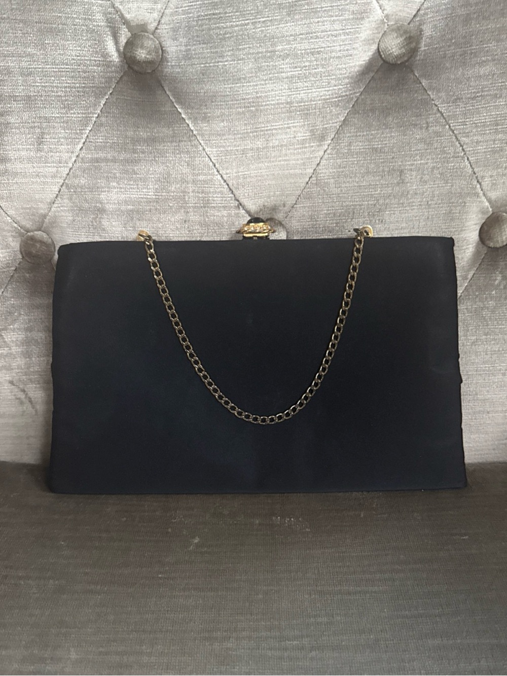 Vintage After Five Regal Accessories Black Evening Clutch Purse Gold Chain VTG